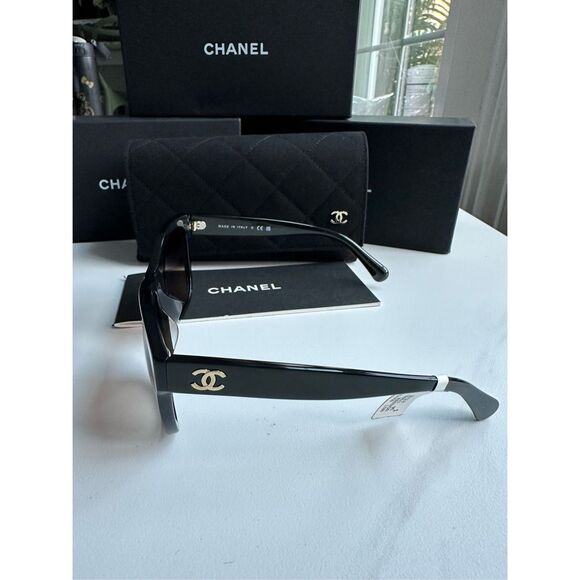 NWT Chanel Acetate Polarized Square CC Sunglasses 5380 Black OS $415 - Picture 2 of 11
